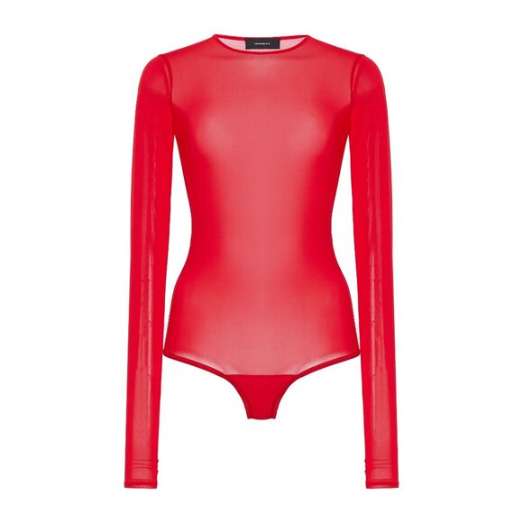 WARDROBE.NYC Sheer Bodysuit in Red Small New Womens Long Sleeve Top - Picture 9 of 16